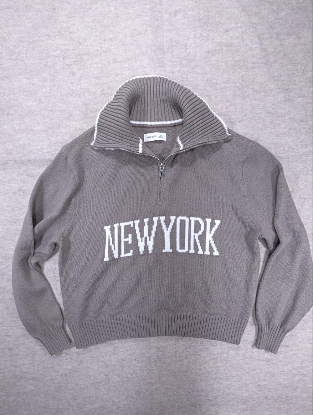 Hollister *Like New* Taupe Gray Quarter Zip Collared Sweater Jacquard NY Xs